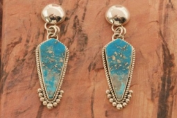 Artie Yellowhorse Genuine Persian Turquoise Sterling Silver Post Earrings